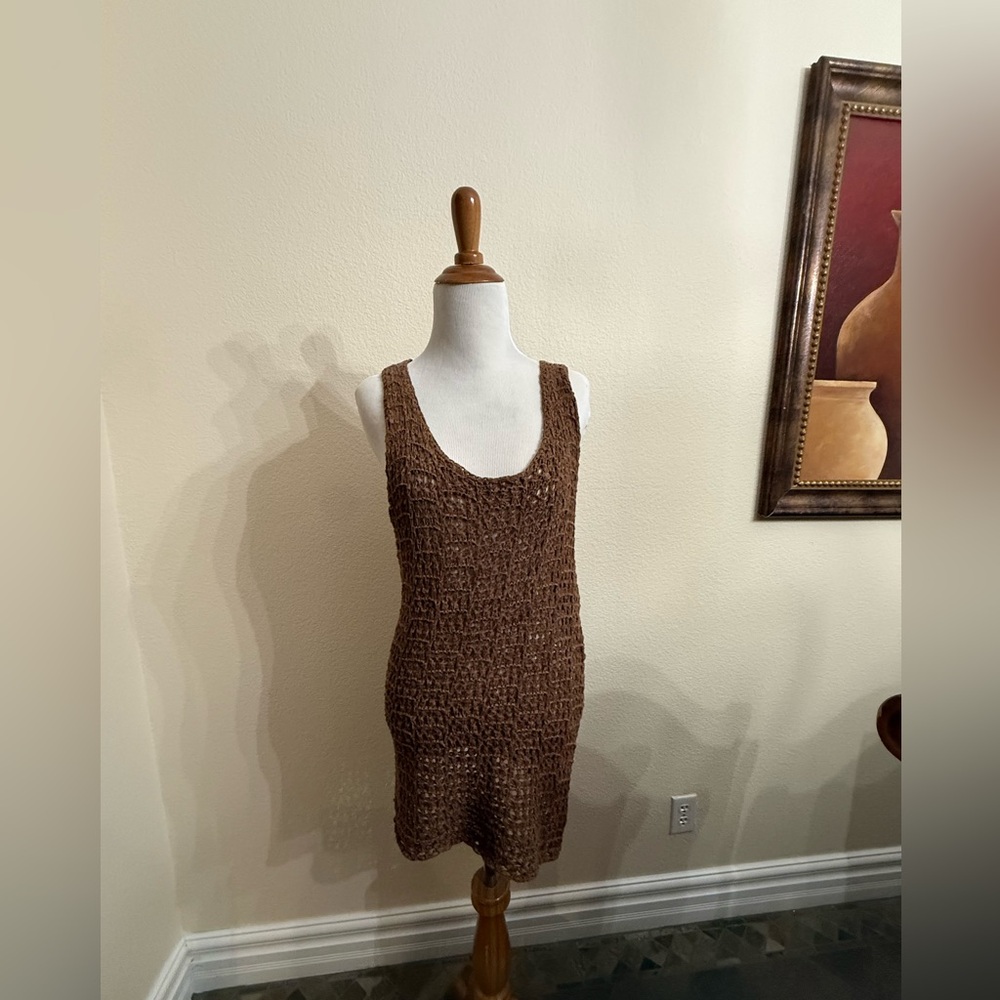 Rhythm Maddie Knit Mini Dress XS Brown Open Knit Scoop Neck Beach Cover Up